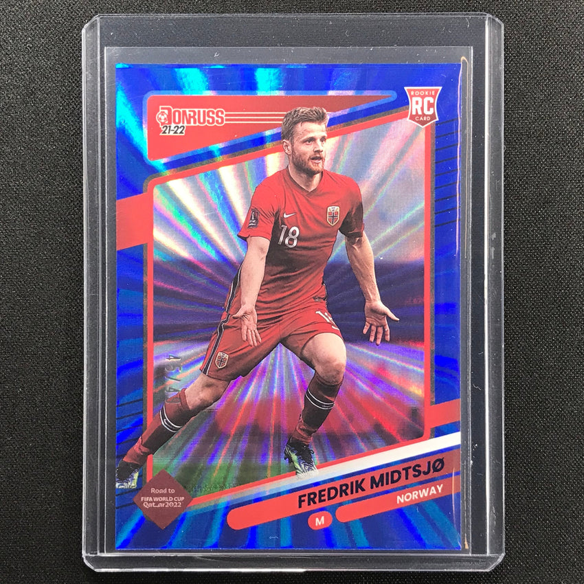 2021-22 Donruss Road To Qatar Fredrik Midtsjo Rookie Holo Blue Laser 45/49