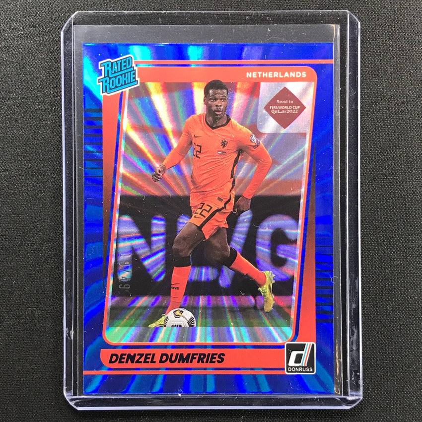 2021-22 Donruss Road to Qatar DENZEL DUMFRIES Rated Rookie Holo Blue Laser 19/49