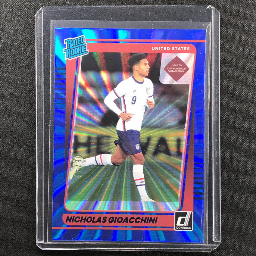 2021-22 Donruss Road To Qatar Nicholas Gioacchini Rookie Holo Blue Laser 8/49