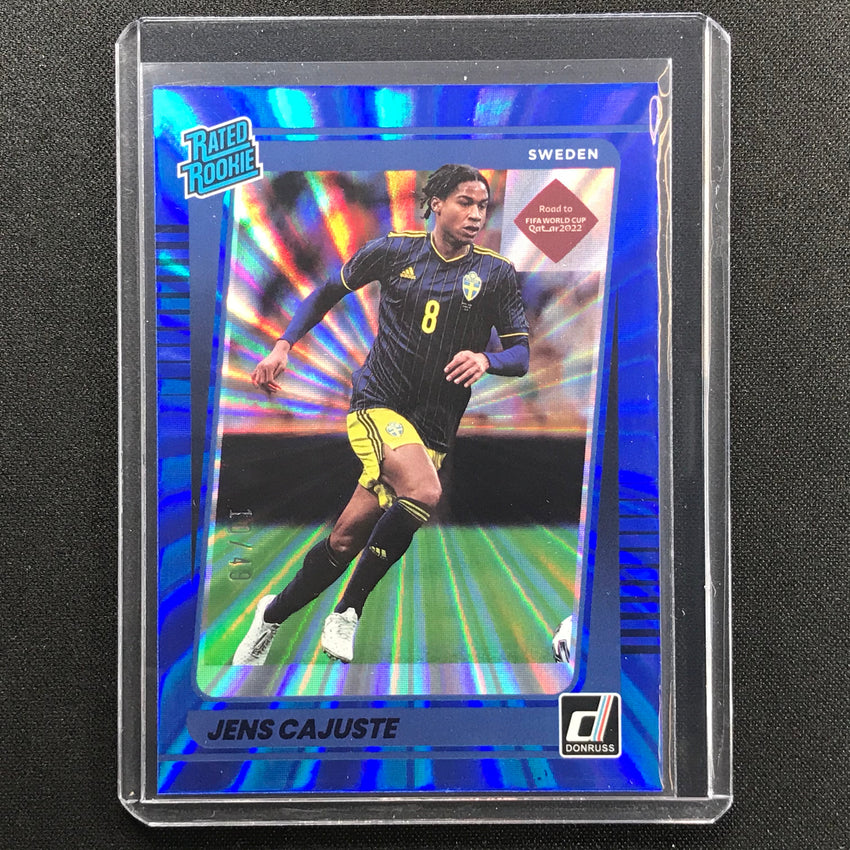 2021-22 Donruss Road To Qatar Jens Cajuste Rated Rookie Holo Blue Laser 10/49