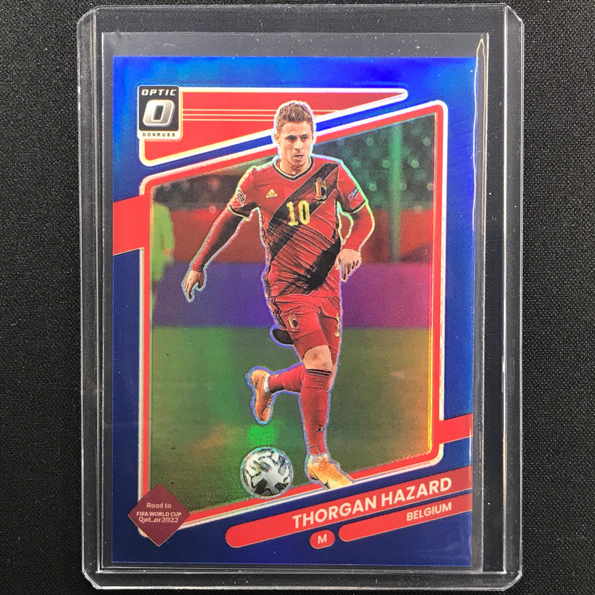 2021-22 Donruss Road To Qatar Thorgan Hazard Optic Blue 87/99
