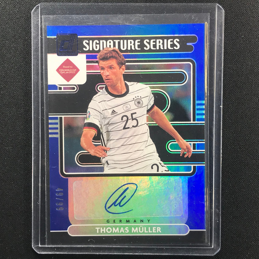 2021-22 Donruss Road To Qatar Thomas Muller Signature Series Auto Blue 49/99
