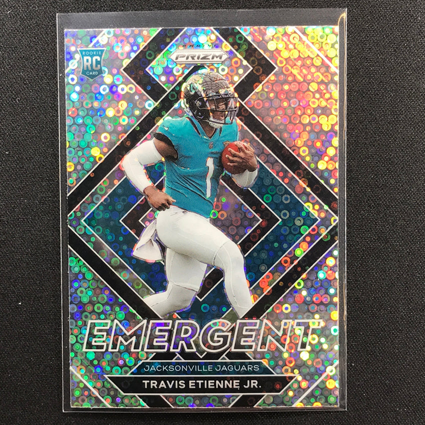 2021 Prizm Travis Etienne Jr. Emergent Rookie No Huddle Silver Disco No 14