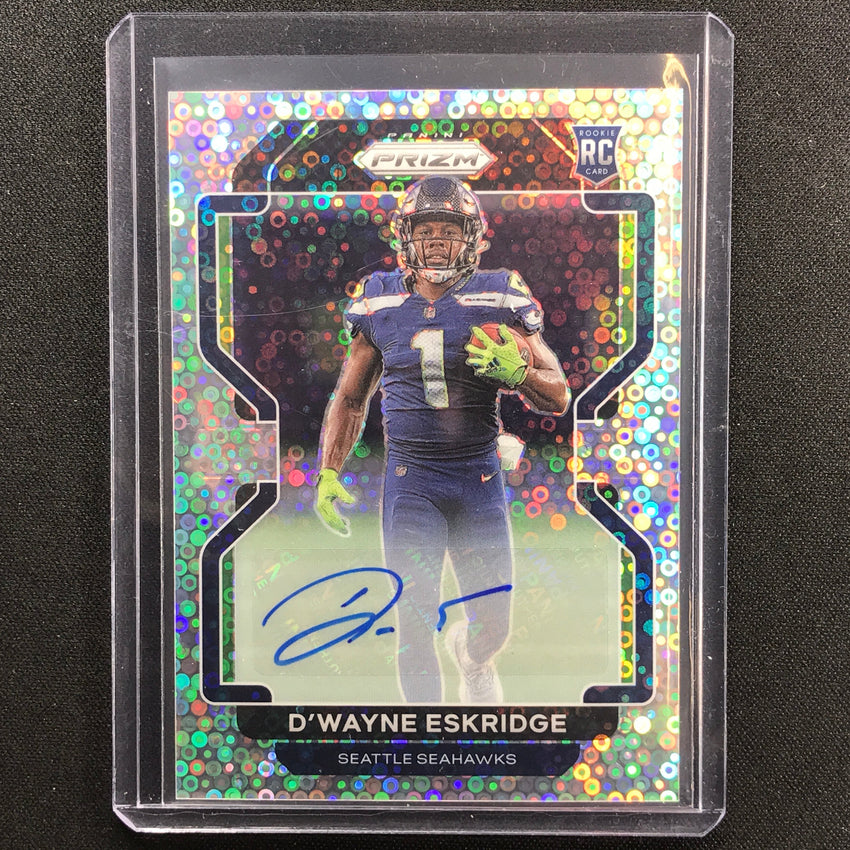 2021 Prizm Dwayne Eskridge No Huddle Rookie Auto Silver Disco No 349