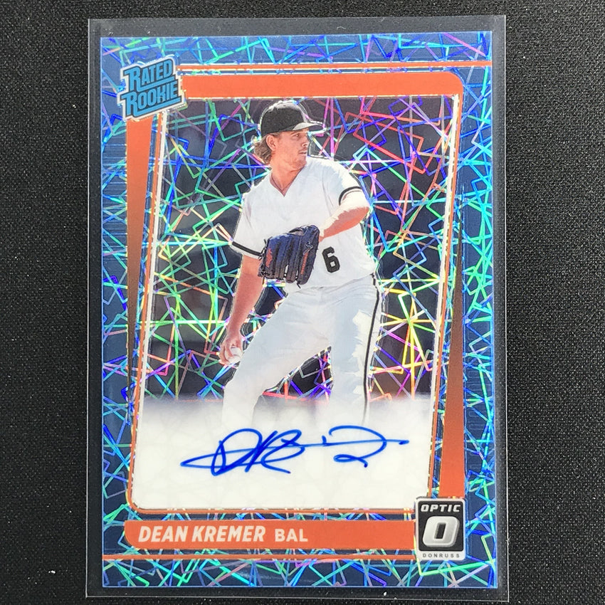 2021 Donruss Optic Dean Kremer Rated Rookie Auto Carolina Blue Velocity 38/75