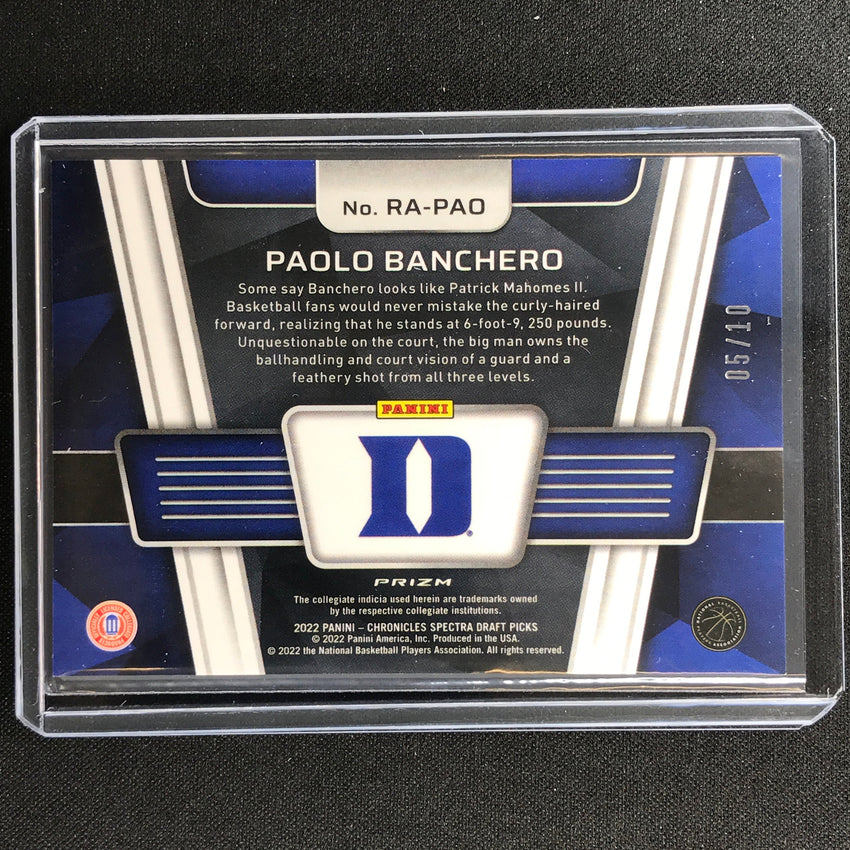 2022 Chronicles Draft Picks Paolo Banchero Spectra Rise Above Rookie Gold 5/10