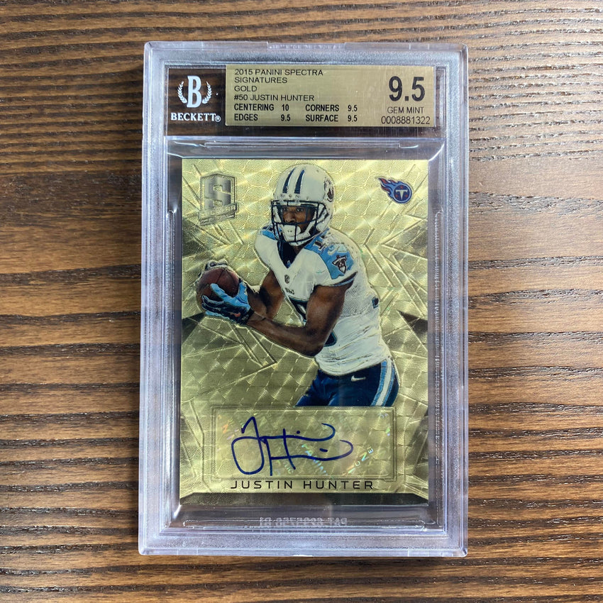 2015 Spectra Justin Hunter Signatures Auto Gold Vinyl 1/1 BGS 9.5/9