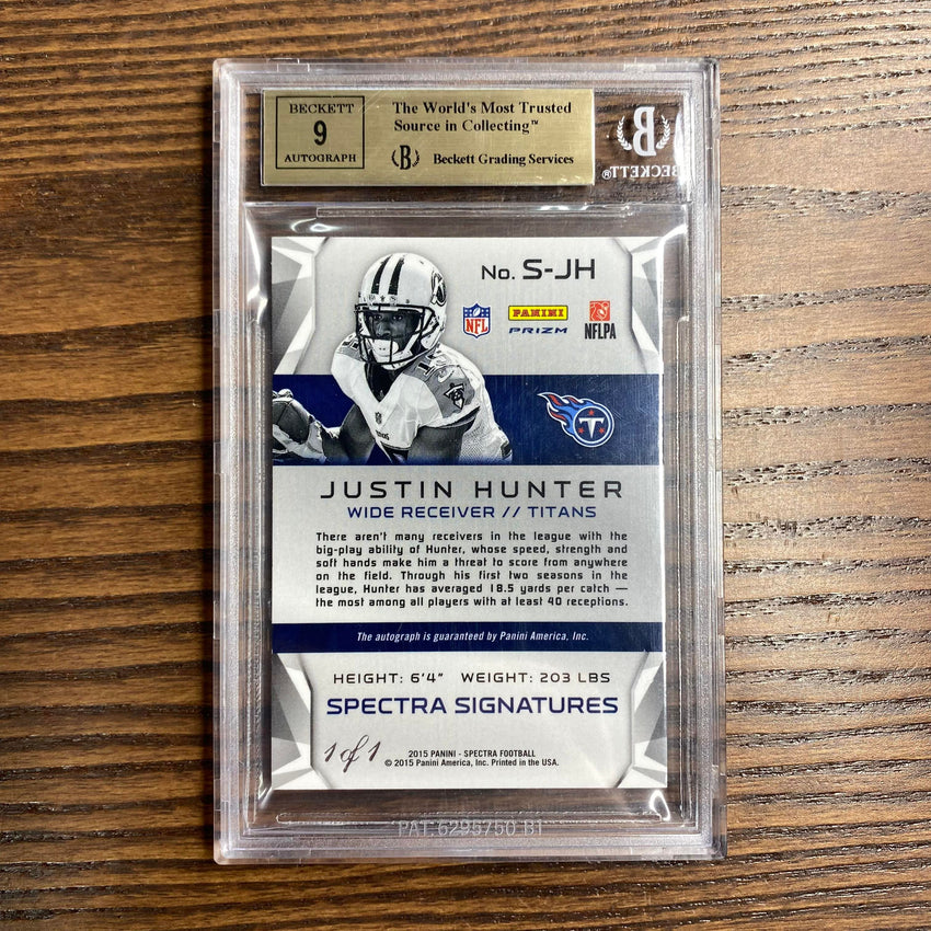 2015 Spectra Justin Hunter Signatures Auto Gold Vinyl 1/1 BGS 9.5/9