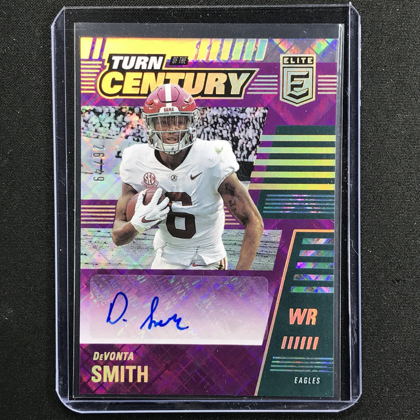 2021 Donruss Elite Devonta Smith Turn Of The Century Rookie Auto Purple 26/49