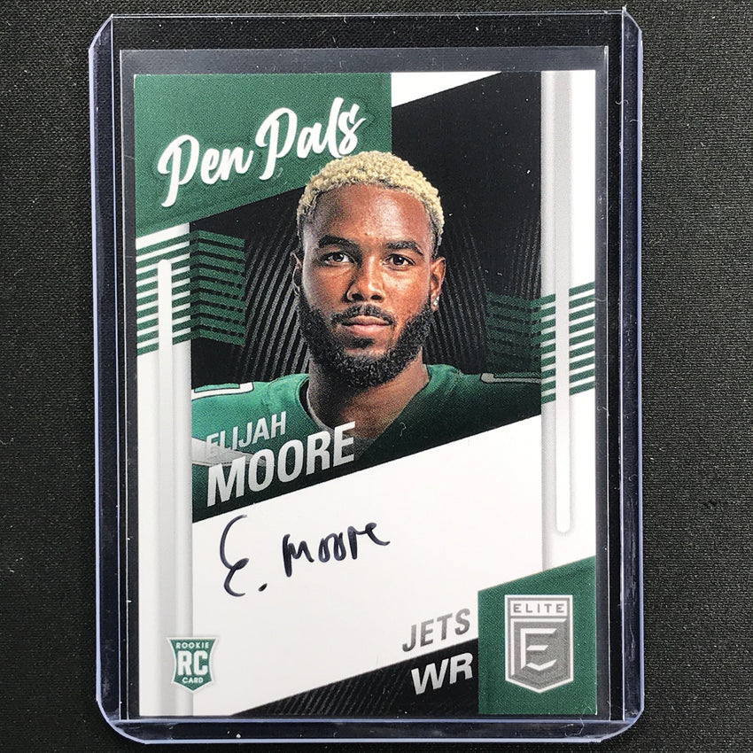 2021 Donruss Elite Elijah Moore Pen Pals Rookie Auto Black Ink No Emo