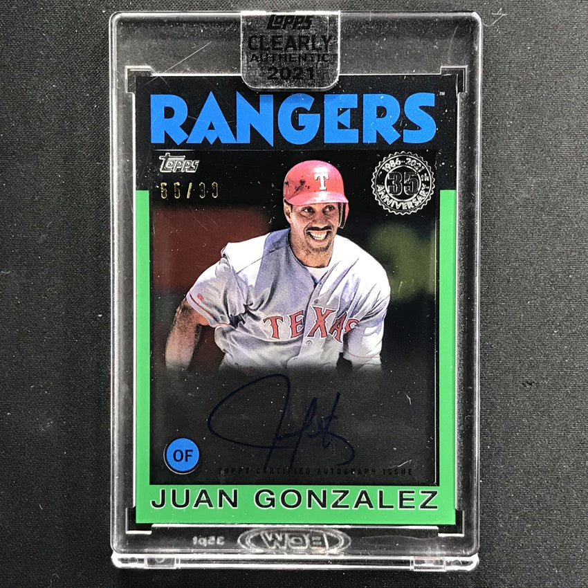 2021 Clearly Authentic Juan Gonzalez 1986 Topps Baseball Auto Green 55/99