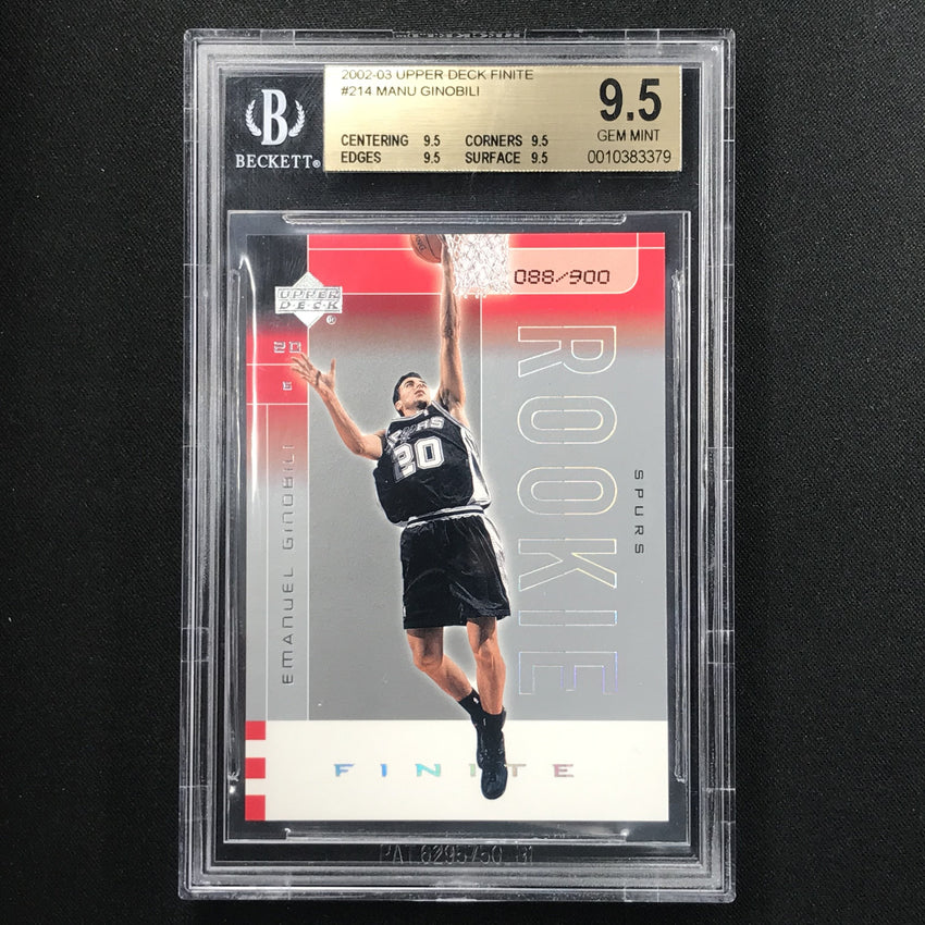 2002-02 Upper Deck Finite MANU GINOBILI #214 Rookie 88/900 BGS 9.5-Cherry Collectables