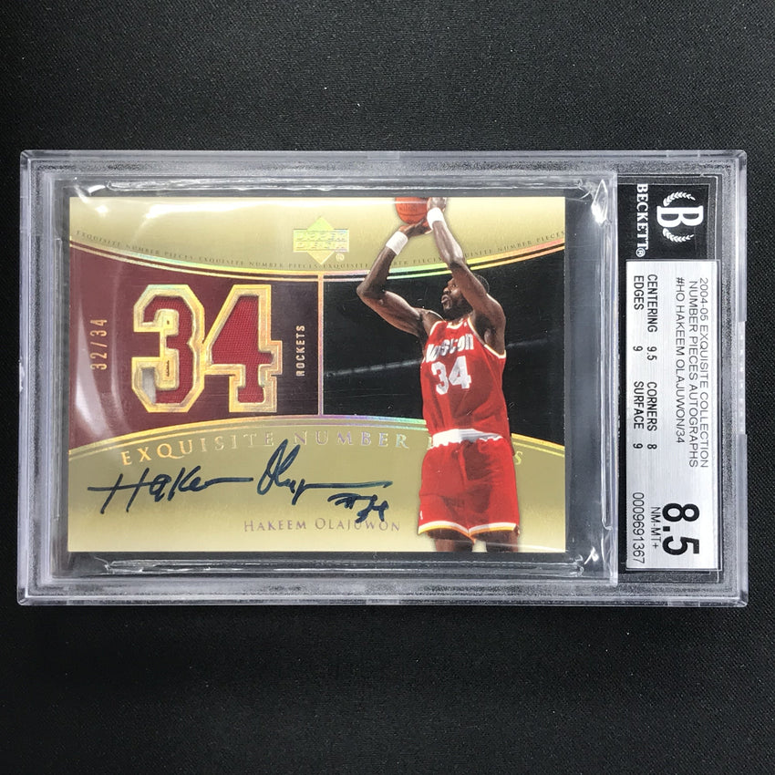 2004-05 Exquisite HAKEEM OLAJUWON Number Pieces Patch Auto 32/34 BGS 8.5/10-Cherry Collectables