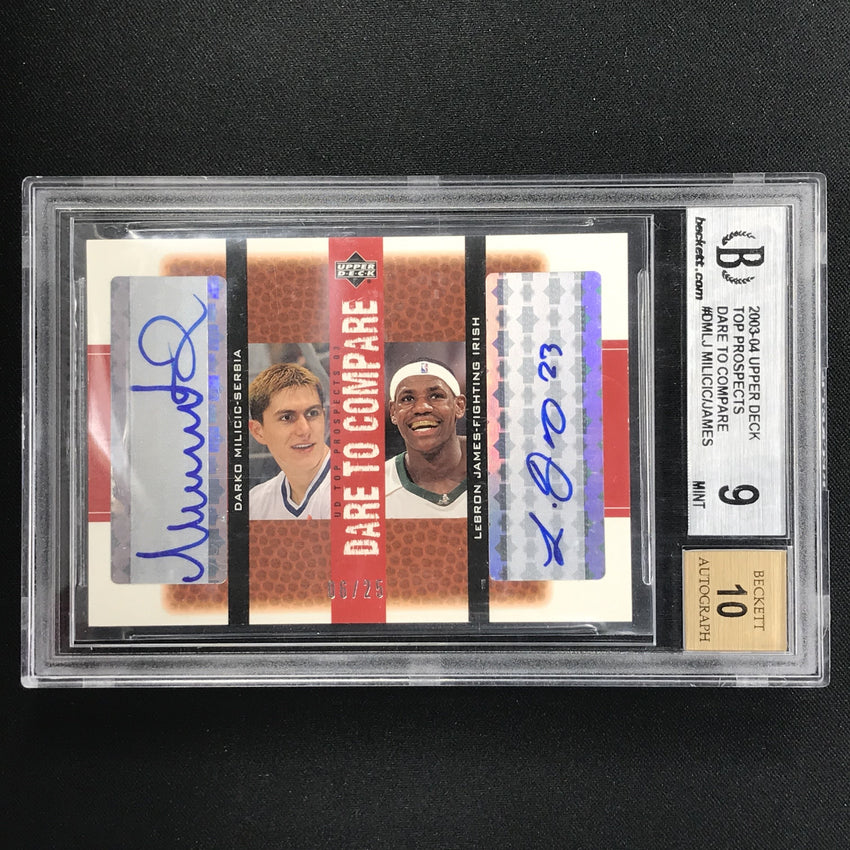 2003-04 Upper Deck DARKO MILICIC LEBRON JAMES Top Prospects Dual Auto 6/25 BGS 9/10-Cherry Collectables