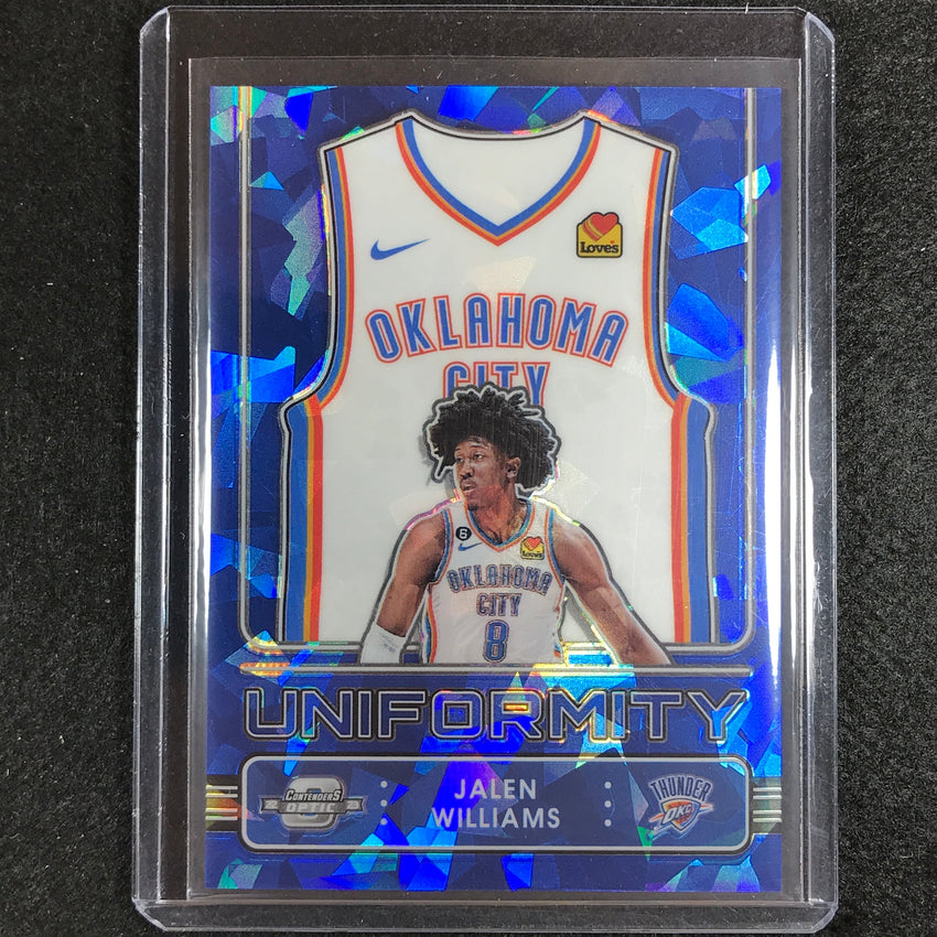 2022-23 Contenders Optic Jalen Williams Uniformity Rookie Blue Cracked Ice 16/75