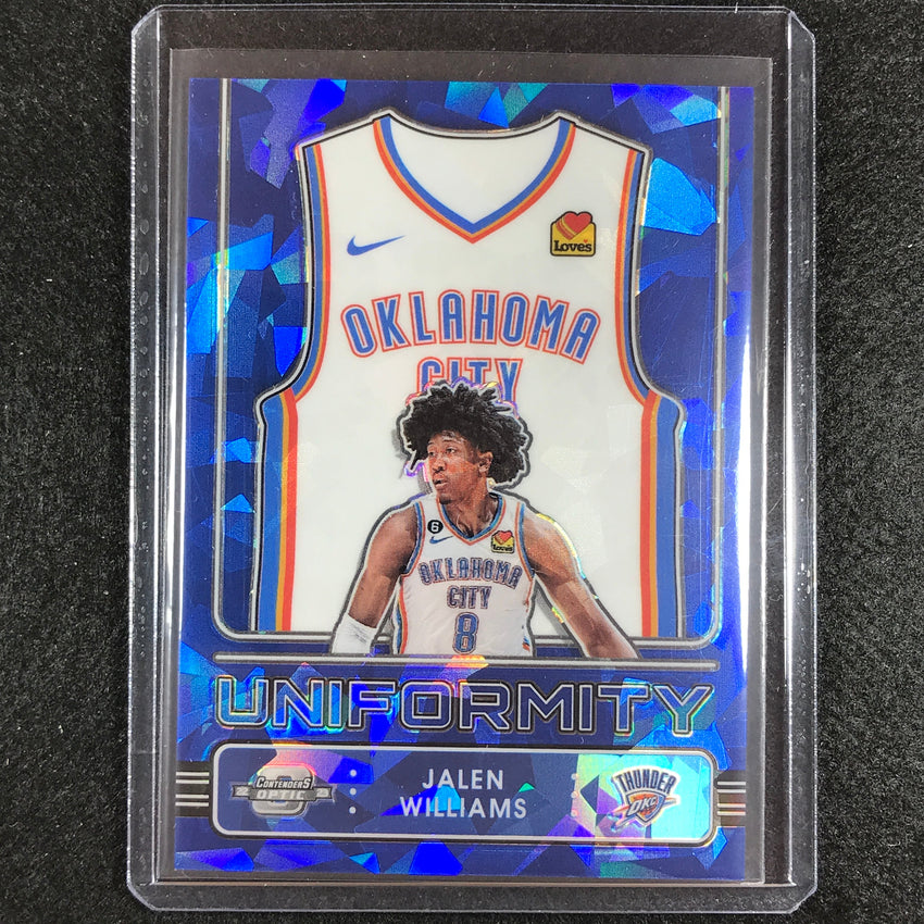 2022-23 Contenders Optic Jalen Williams Uniformity Rookie Blue Cracked Ice 67/75