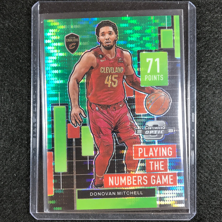 2022-23 Contenders Optic Donovan Mitchell Playing Numbers Green Pulsar 22/25