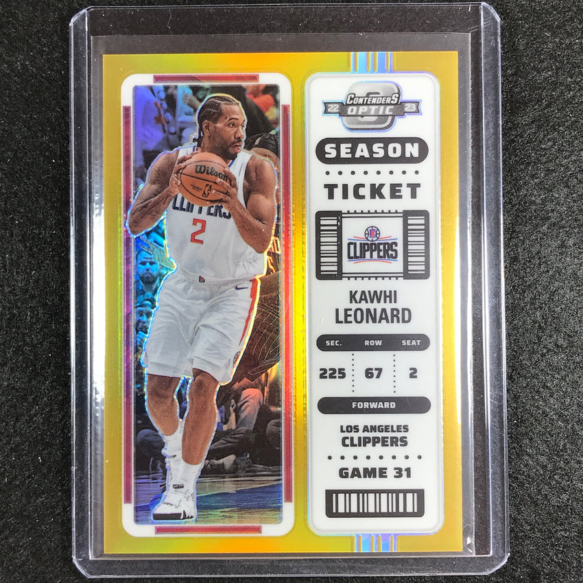 2022-23 Contenders Optic Kawhi Leonard Season Ticket Gold Prizm 9/10