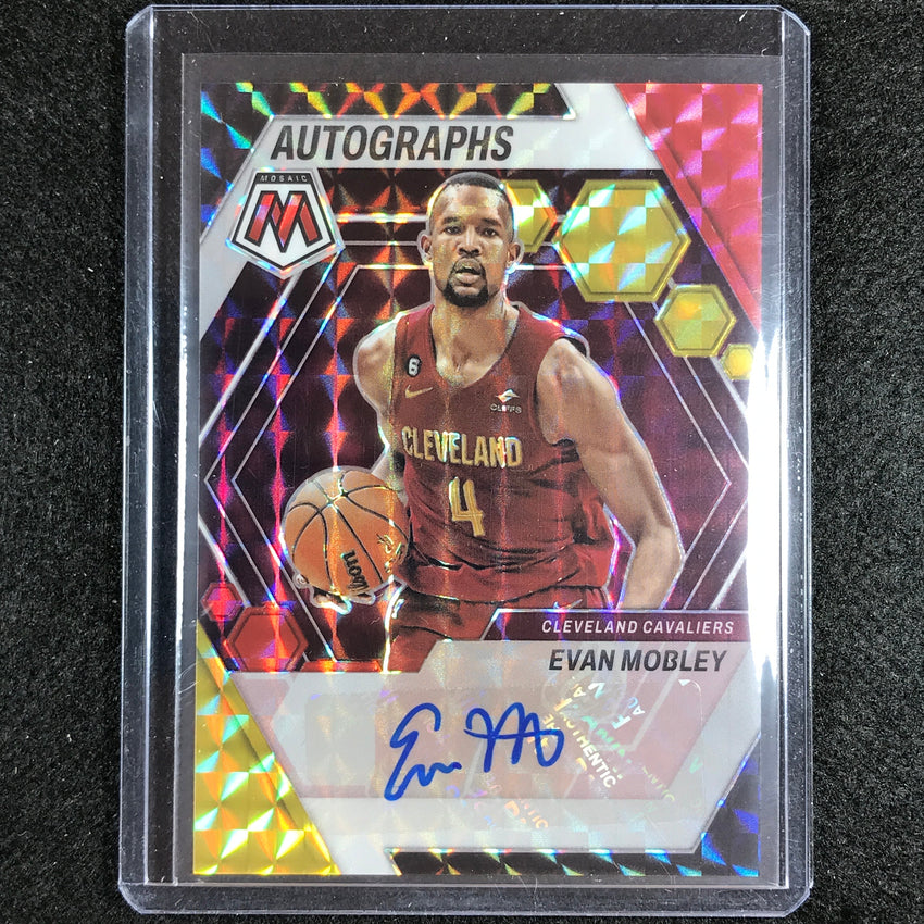 2022-23 Mosaic Evan Mobley Autographs Mosaic Choice Red And Yellow Auto No Mob