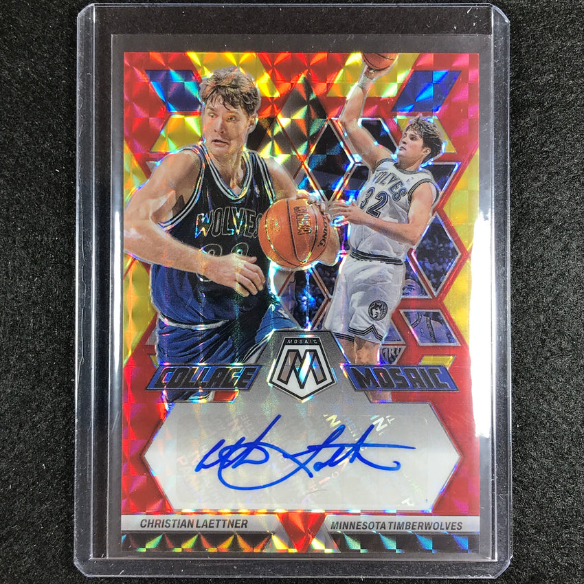 2022-23 Mosaic Christian Laettner Collage Mosaic Choice Red And Yellow Auto No Lae