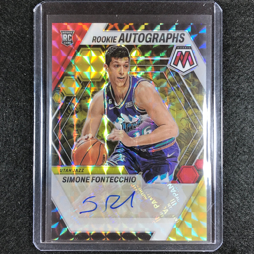 2022-23 Mosaic Simone Fontecchio Rookie Auto Choice Red And Yellow Auto No Sfo