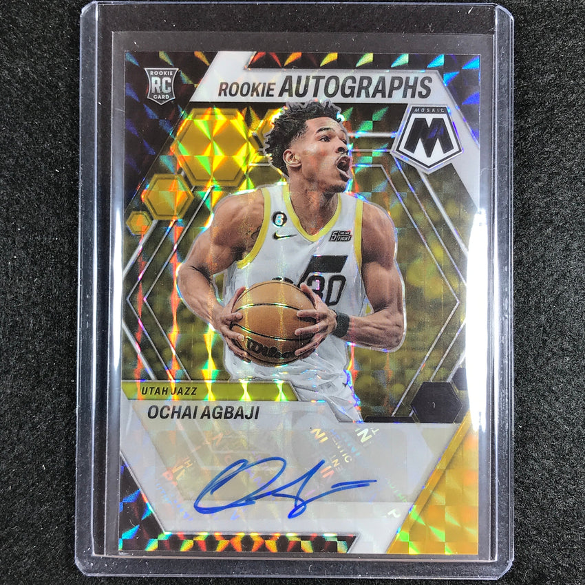 2022-23 Mosaic Ochai Agbaji Rookie Autographs Choice Black Gold Auto 6/8