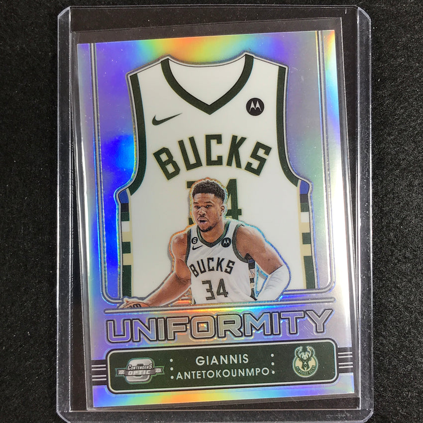 2022-23 Contenders Optic Giannis Antetokounmpo Uniformity Silver Prizm No 8