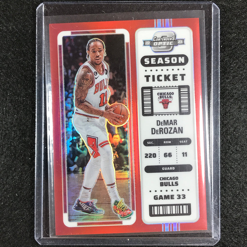 2022-23 Contenders Optic Demar Derozan Season Ticket Red No 8