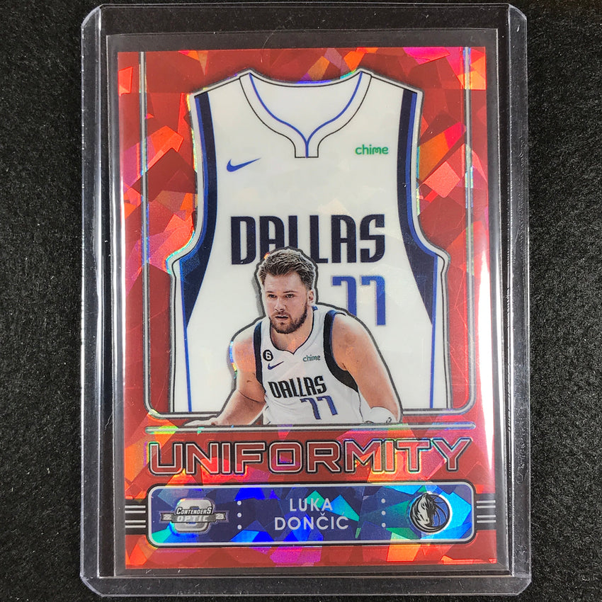 2022-23 Contenders Optic Luka Doncic Uniformity Red Cracked Ice No 13