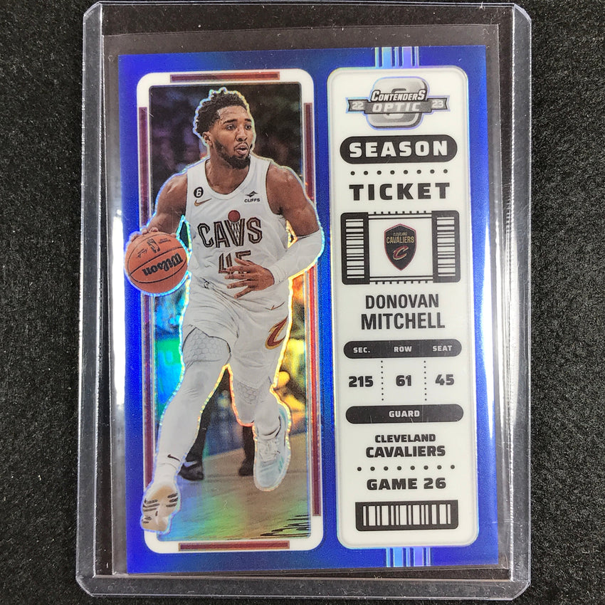 2022-23 Contenders Optic Donovan Mitchell Season Ticket Blue 31/99 No 22