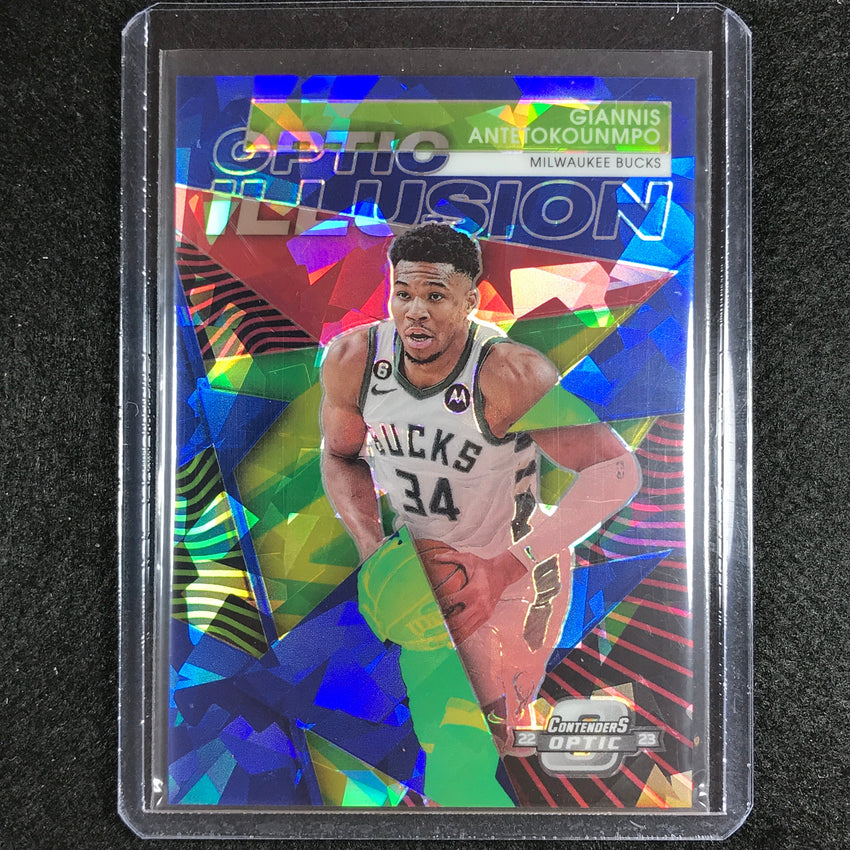 2022-23 Contenders Optic Giannis Antetokounmpo Optic Illusion Blue Ice 4/75