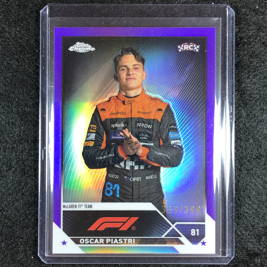 2023 Topps Chrome Formula 1 Oscar Piastri Rookie Base Purple 359/399 No 40