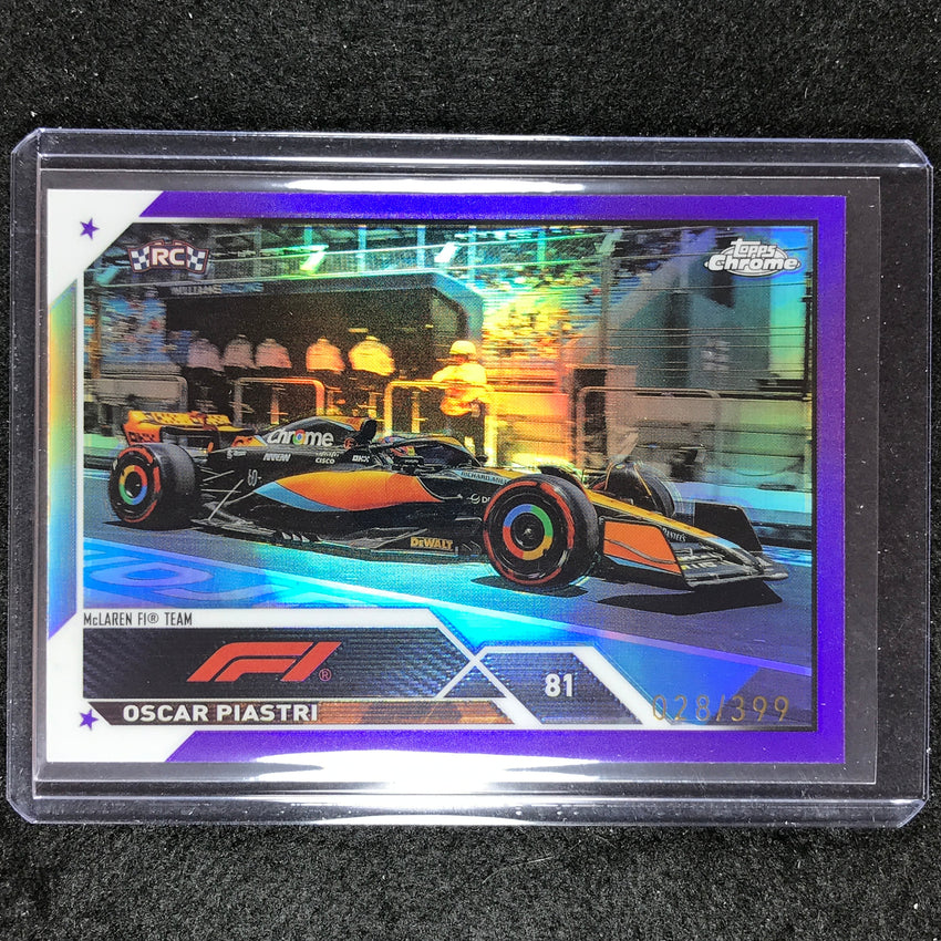 2023 Topps Chrome Formula 1 Oscar Piastri Rookie Base Purple 28/399 No 42