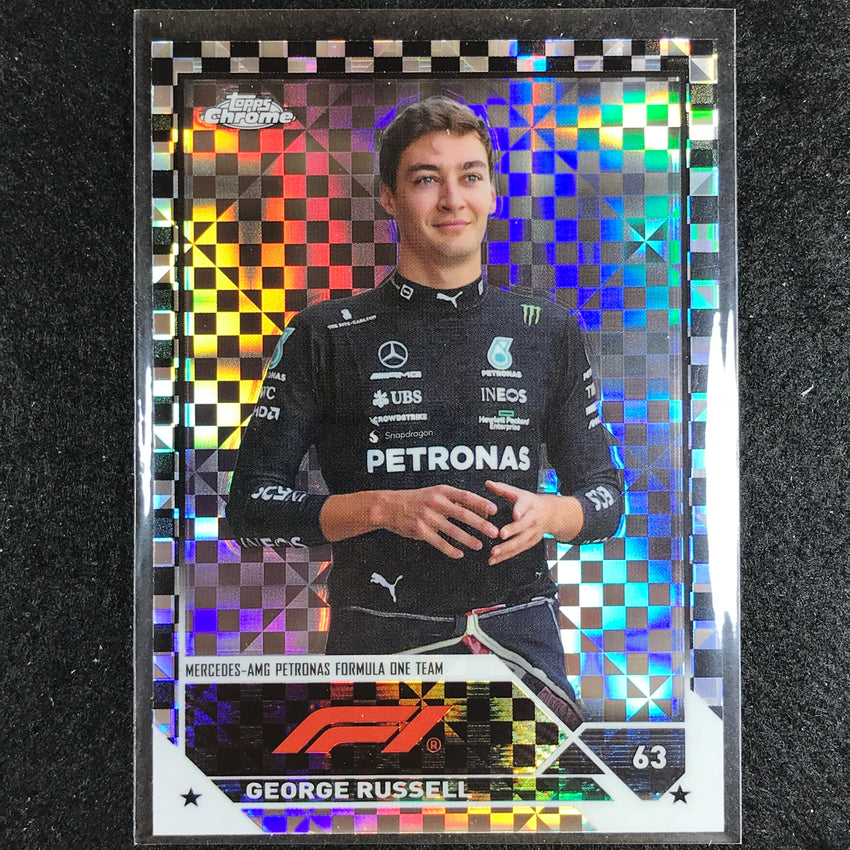 2023 Topps Chrome Formula 1 George Russell Base Checker Flag No 15