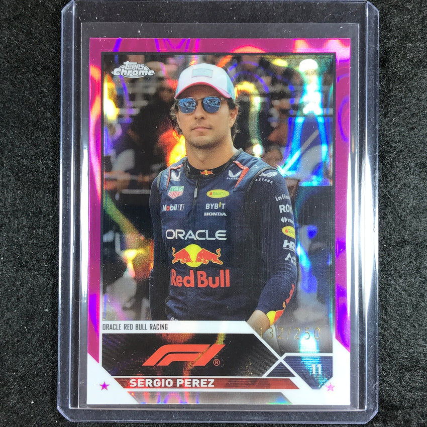 2023 Topps Chrome Formula 1 Sergio Perez Base Fuchsia Lava 132/250 No 11