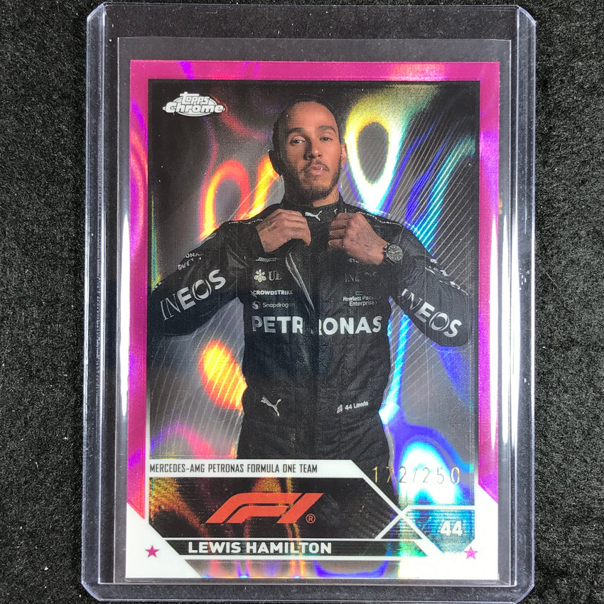 2023 Topps Chrome Formula 1 Lewis Hamilton Base Fuchsia Lava 172/250 No 21