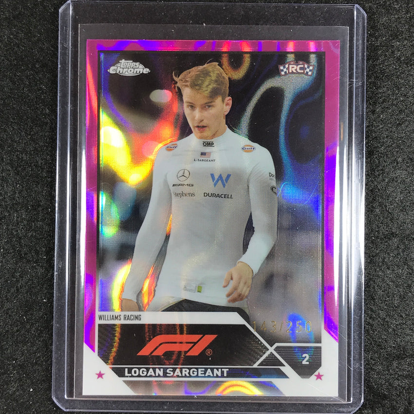2023 Topps Chrome Formula 1 Logan Sargeant Rookie Base Fuchsia Lava 143/250 No 65