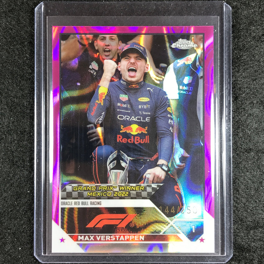2023 Topps Chrome Formula 1 Max Verstappen Base Fuchsia Lava 144/250 #163