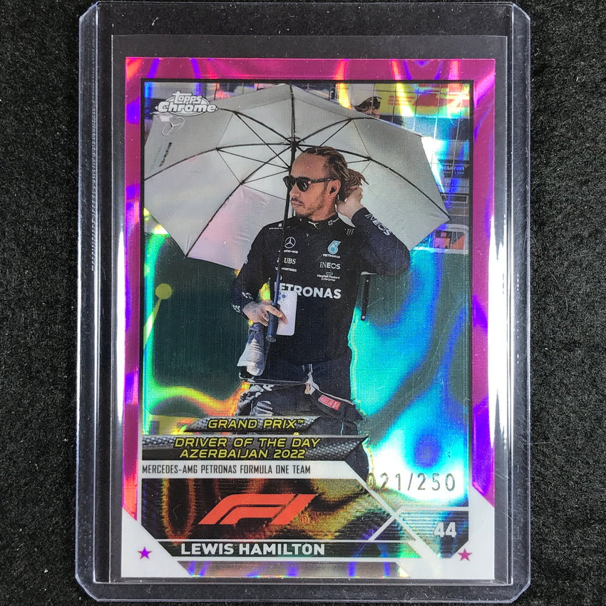 2023 Topps Chrome Formula 1 Lewis Hamilton Base Fuchsia Lava 21/250 No 173