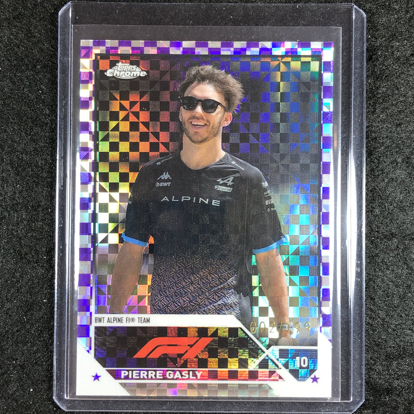 2023 Topps Chrome Formula 1 Pierre Gasly Purple Checker Flag 2/199 #53