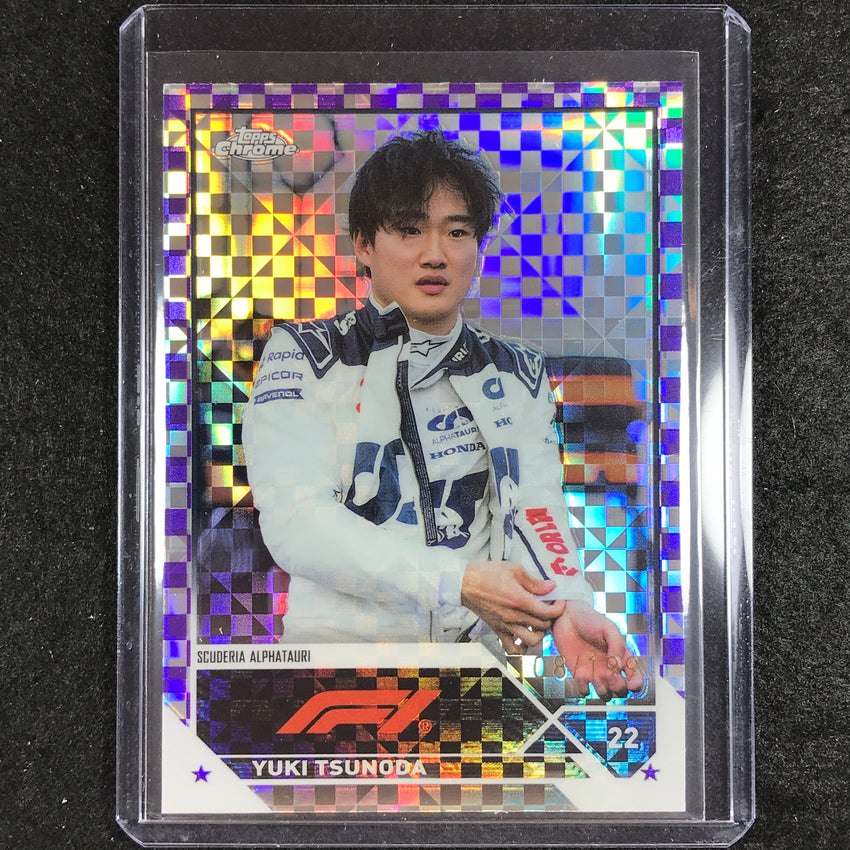 2023 Topps Chrome Formula 1 Yuki Tsunoda Purple Checker Flag 108/199 #56