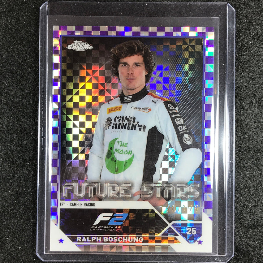 2023 Topps Chrome Formula 1 Ralph Boschung Future Stars Purple Checker 190/199