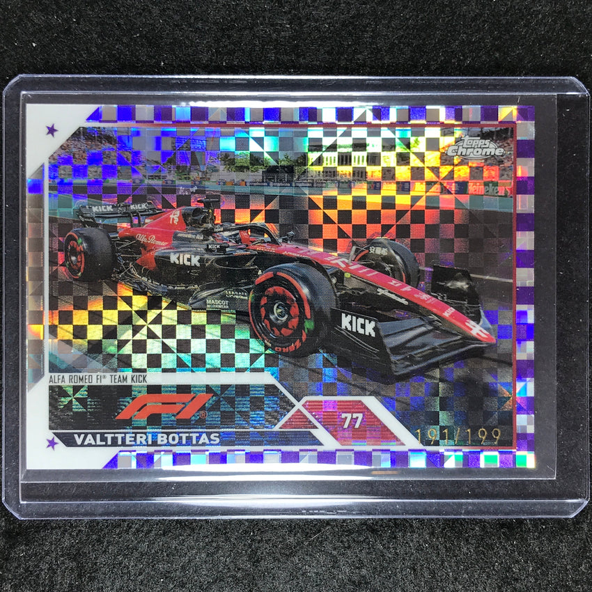 2023 Topps Chrome Formula 1 Valtteri Bottas Purple Checker Flag 191/199 No 118