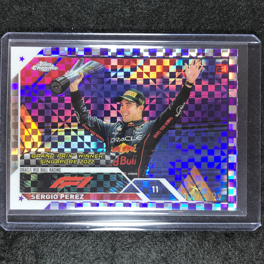 2023 Topps Chrome Formula 1 Sergio Perez Purple Checker Flag 179/199 No 180