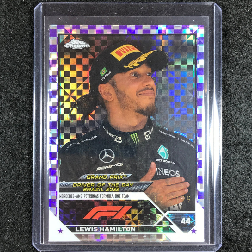 2023 Topps Chrome Formula 1 Lewis Hamilton Purple Checker Flag 197/199 #186