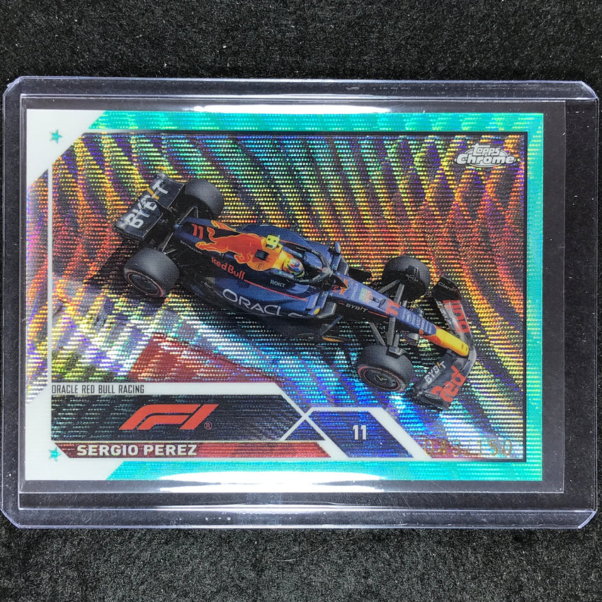 2023 Topps Chrome Formula 1 Sergio Perez Base Aqua Wave 43/150 No 12