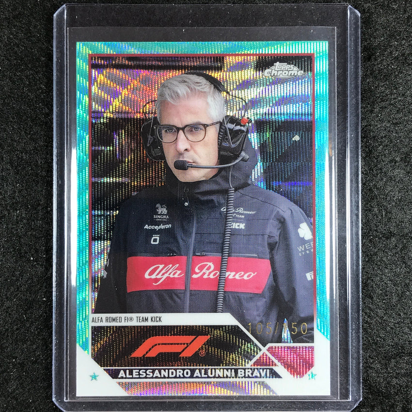 2023 Topps Chrome Formula 1 Alessandro Alunni Bravi Base Aqua Wave 105/150 #100