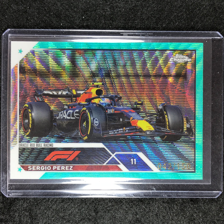 2023 Topps Chrome Formula 1 Sergio Perez Base Aqua Wave 42/150 No 103