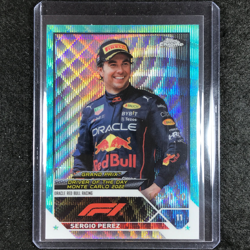 2023 Topps Chrome Formula 1 Sergio Perez Base Aqua Wave 104/150 No 172