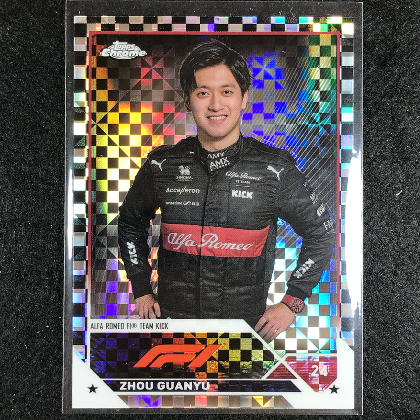 2023 Topps Chrome Formula 1 Zhou Guanyu Base Checker Flag No 58